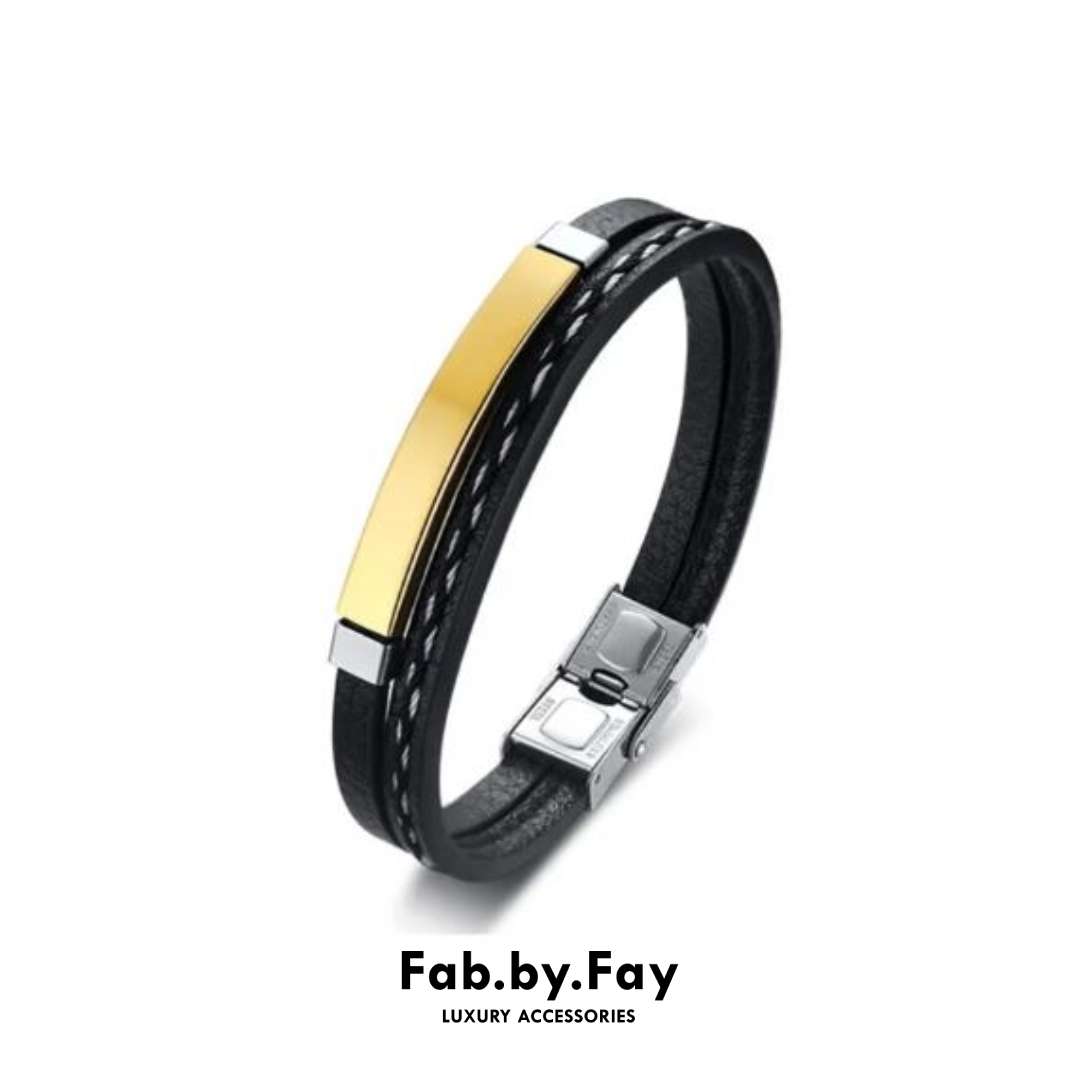Classic Leather Bracelet with Double-Deck Buckle