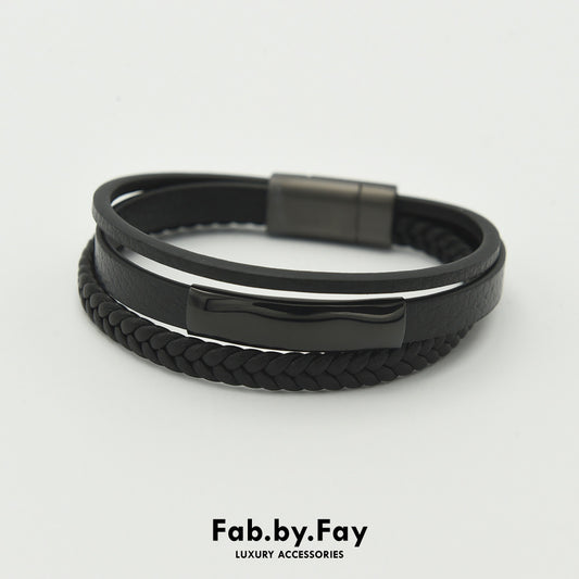 Men's Genuine Leather Bracelet with Braided Design and Magnetic Clasp